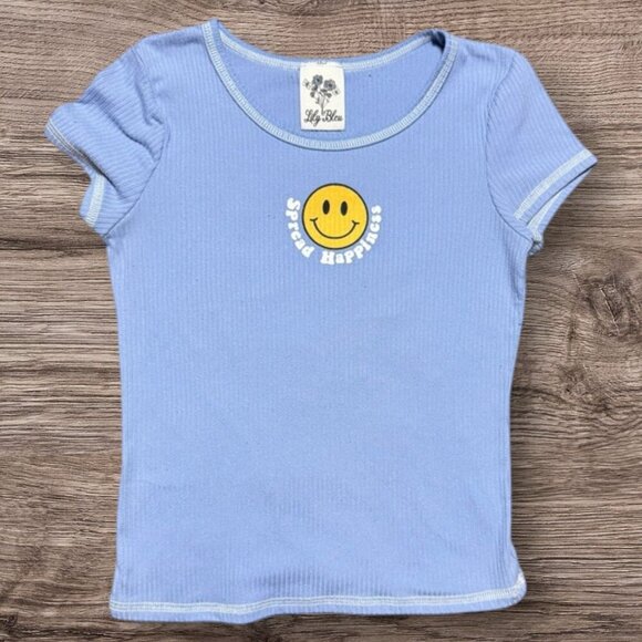 Lily Bleu Girls Smiley Face Tee Blue Size 7/8 - Picture 1 of 8